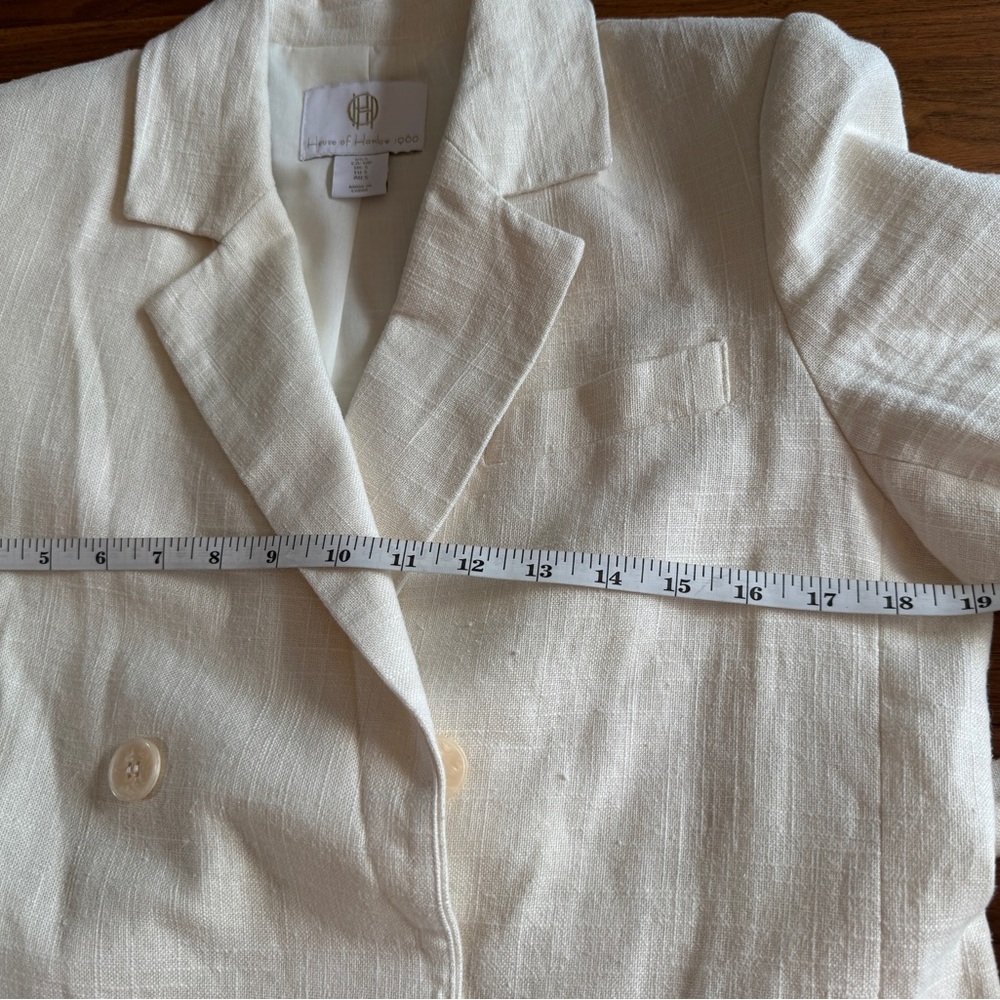 House of Harlow Double Breasted Cream Linen Blend Jacket with Fringed Tie Sz S - Picture 10 of 15